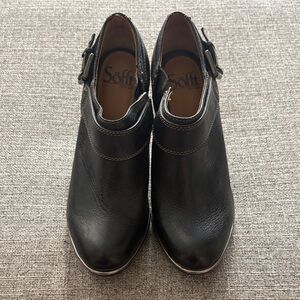 Sofft Black Leather Buckle Clog Mules